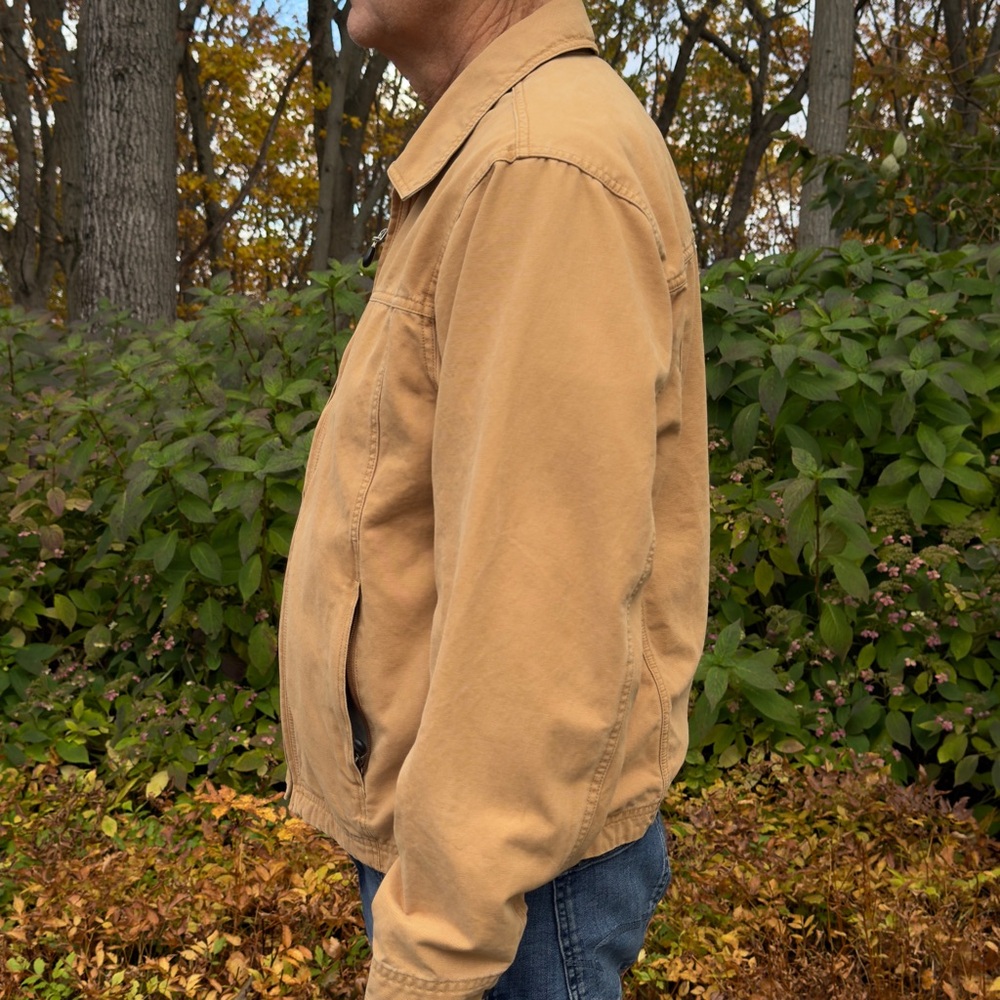 LL Bean Canvas Work Jacket Camel Men's Medium 100% Cotton O AKC2 Vtg Chore Coat - Picture 2 of 10